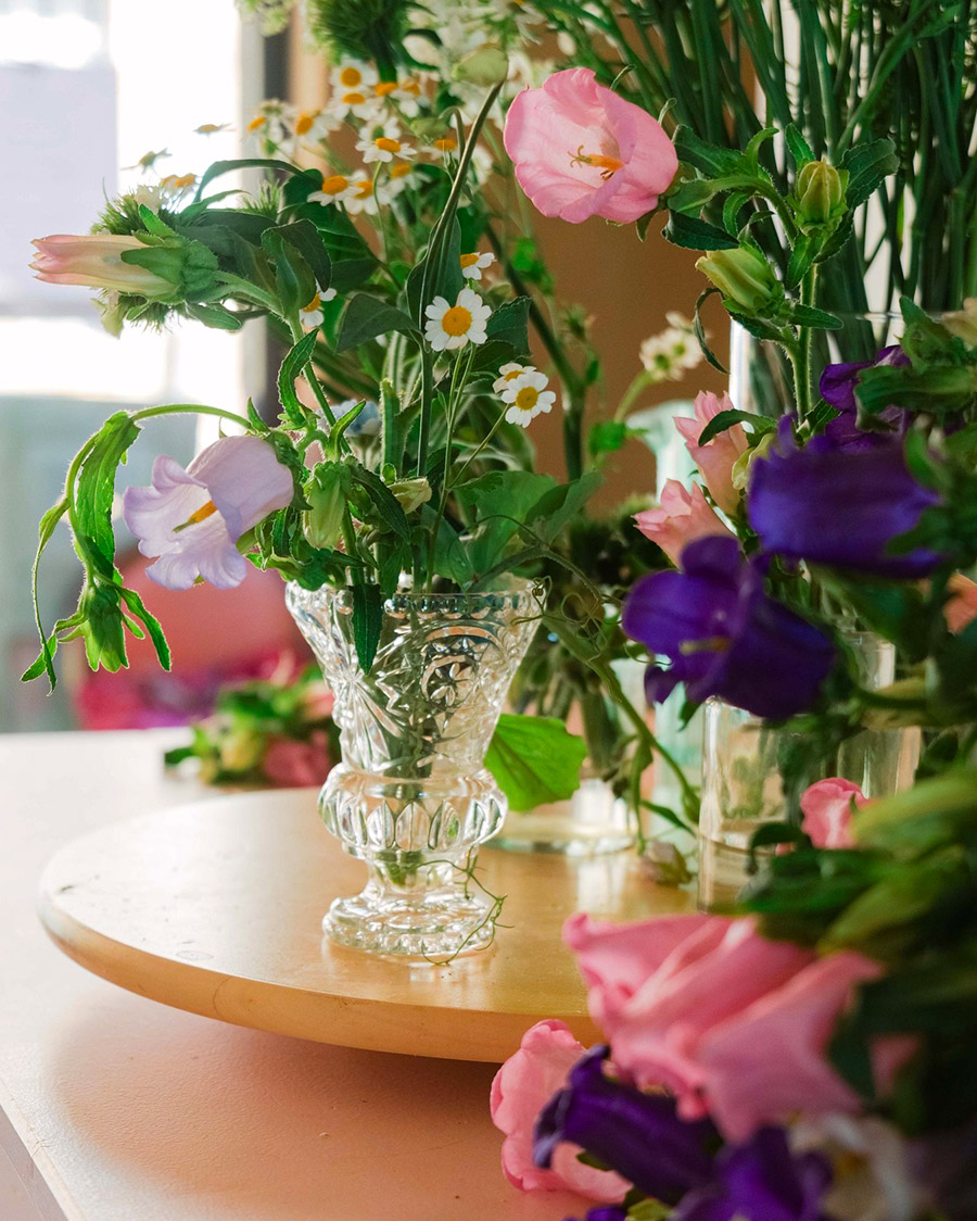 Campanula field bouquet in a vase