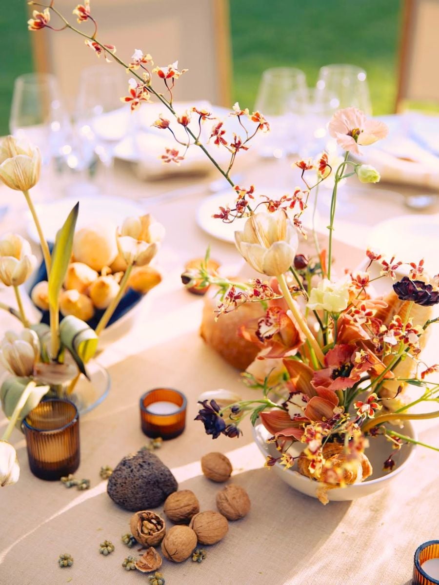Floral decorations for a summer table Floral decorations for a summer table