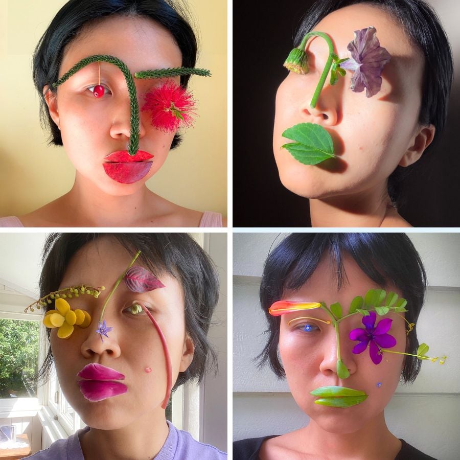 Eyes lips and face with flowers