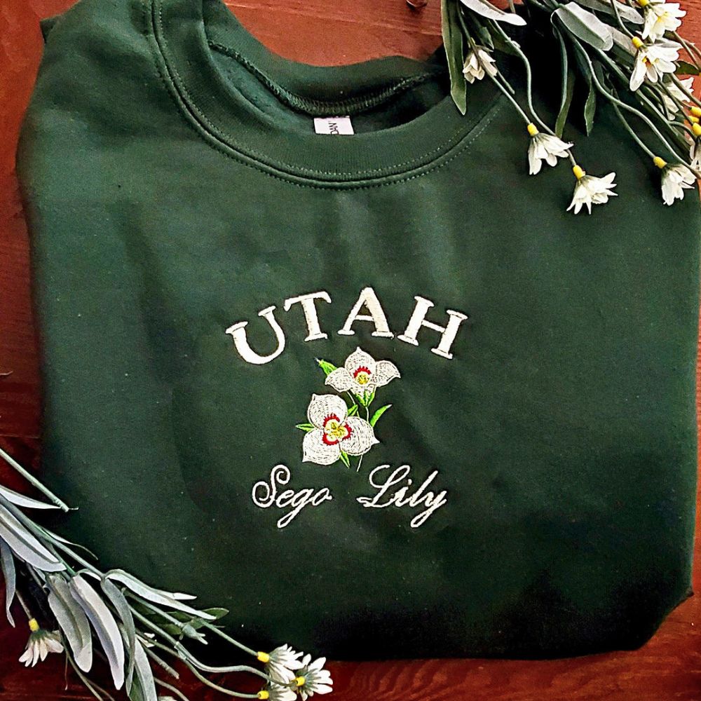 A sweatshirt with a sego lily branding
