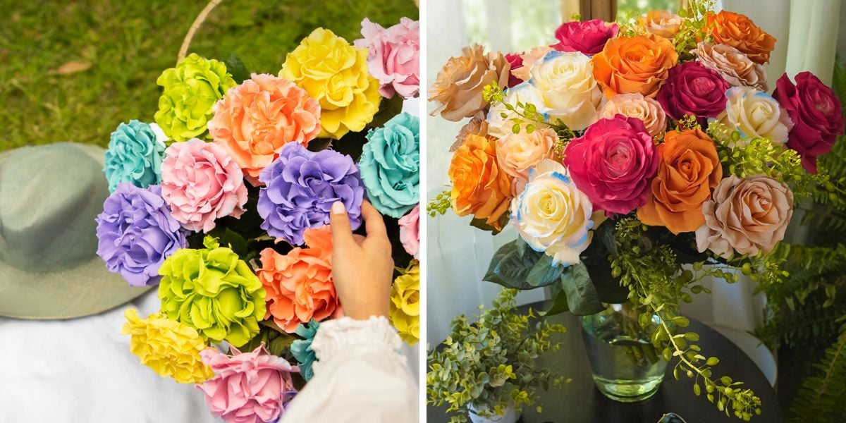 Arrangements using tinted roses by Star Roses