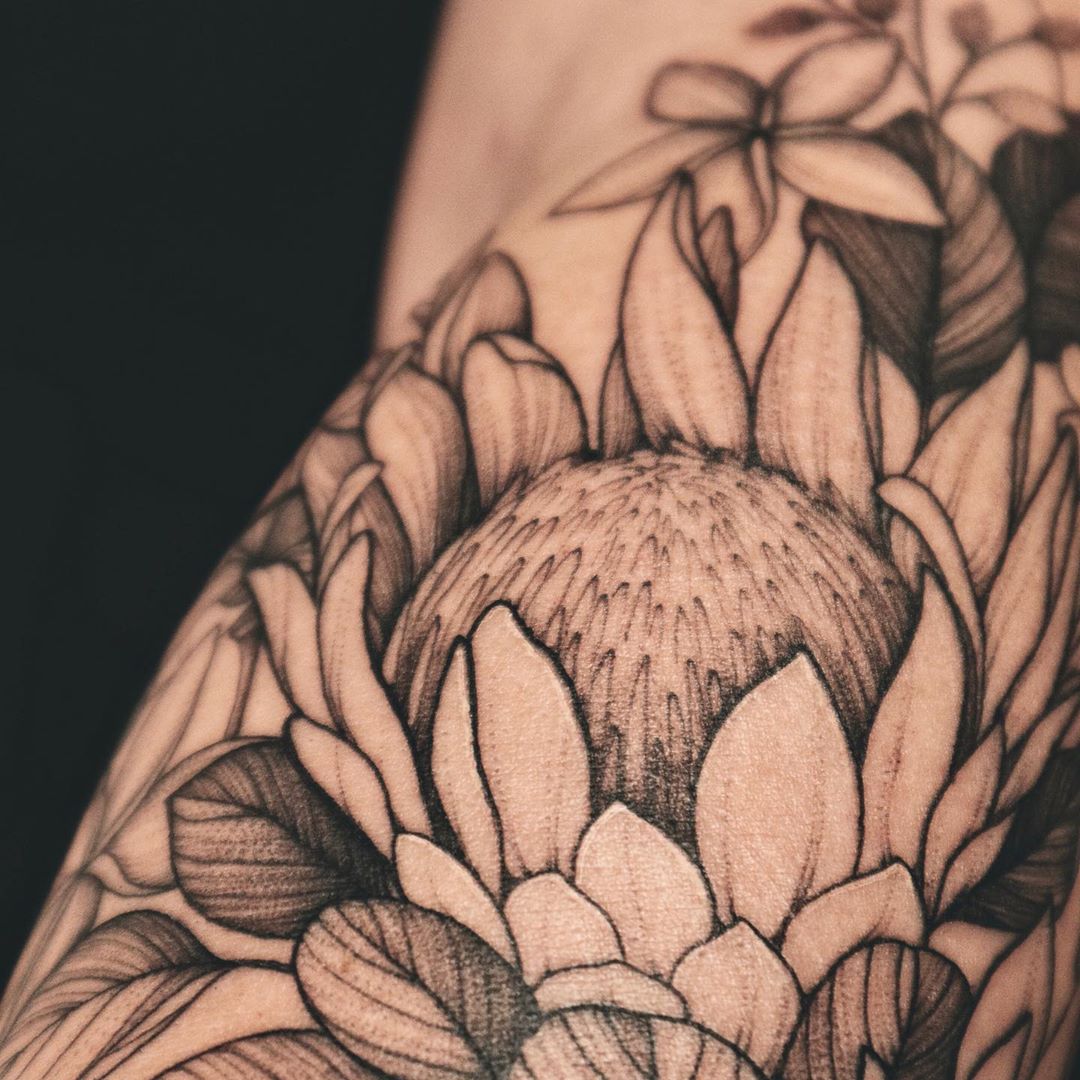 Inked Flowers The Best Black Flower Tattoos Article onThursd