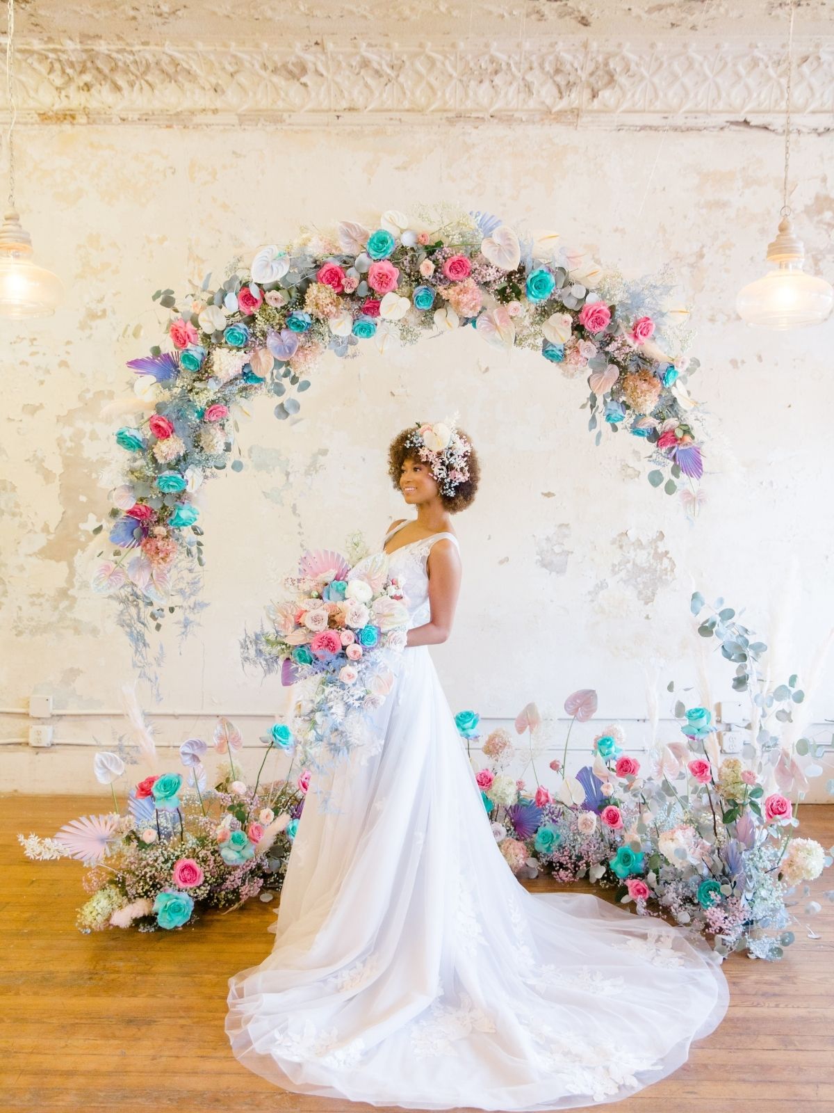 Erin McLarty - Eden's Echo - interview on Thursd - Monica Roberts Photography - bride and holographic colorful gradient wedding arch