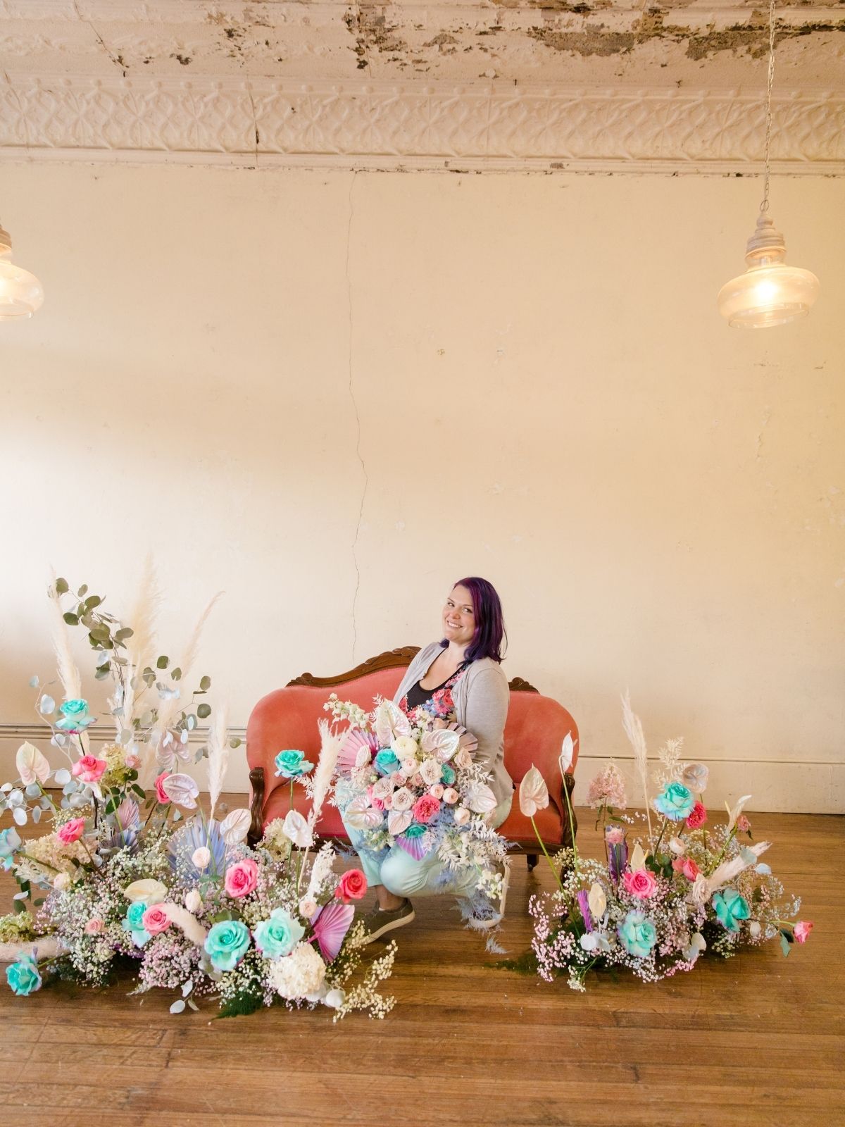 Erin McLarty - Eden's Echo - interview on Thursd - Monica Roberts Photography - Erin and a holographic floral design setting