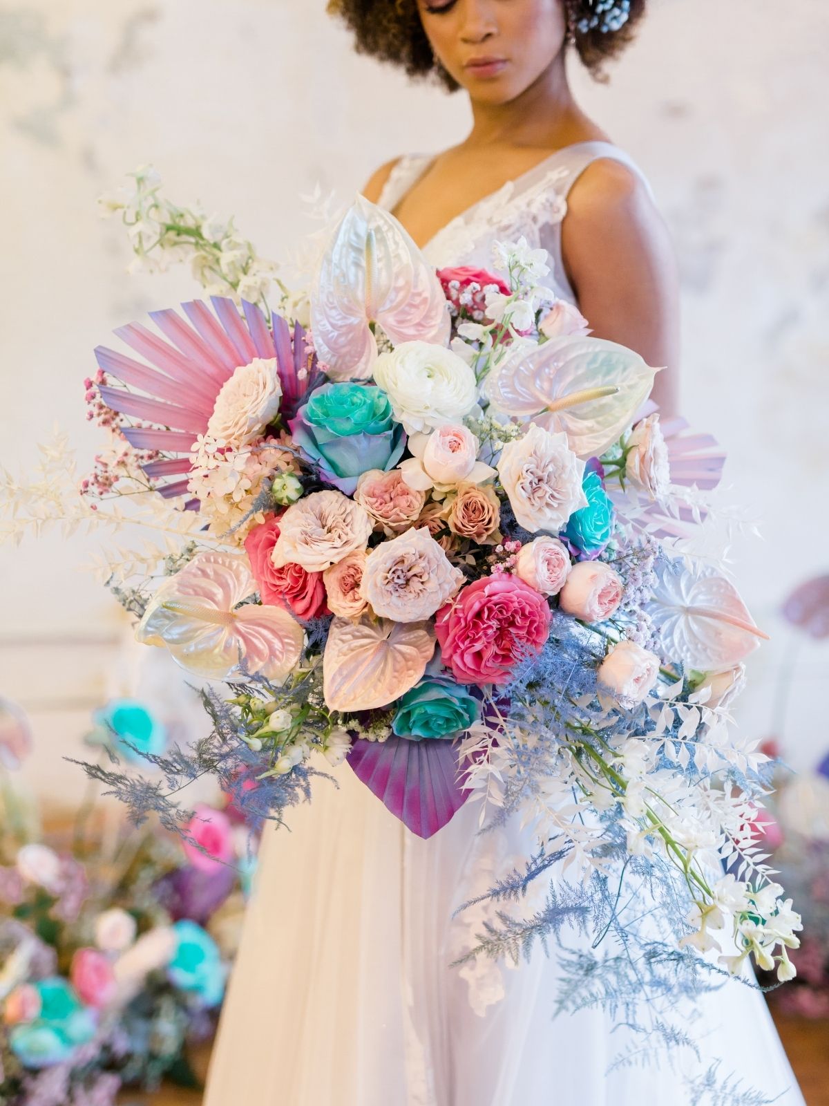 Erin McLarty - Eden's Echo - interview on Thursd - Monica Roberts Photography - bride and colorful holographic flower bouquet
