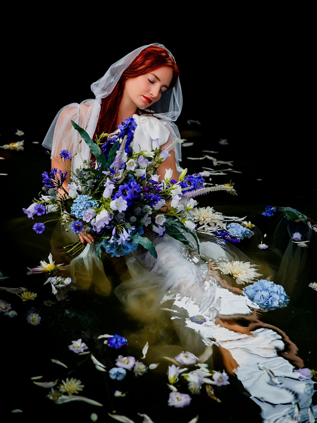 Ophelia - Josefien Goethals on Thursd - Blue Flowers with red hair model