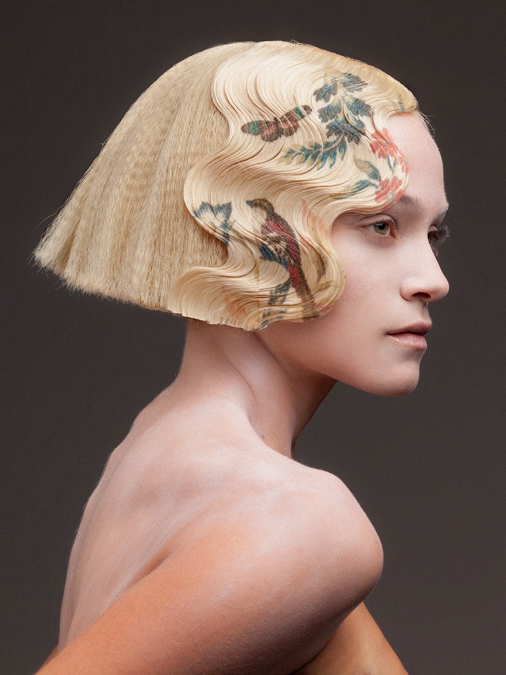 Digitally Printed Floral Motifs on Hair by Alexis Ferrer on Thursd