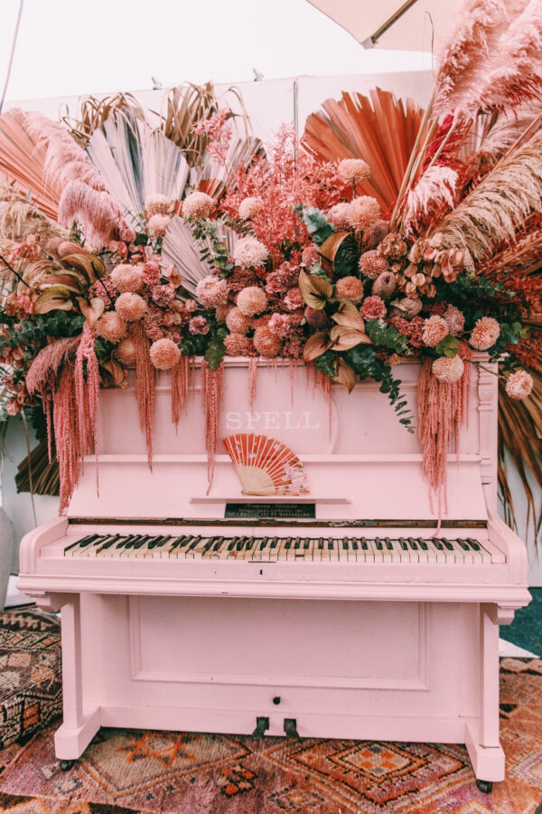 Creative Floral Installations Green Wedding Shoes - pink piano