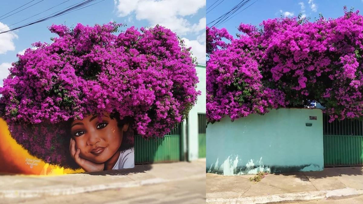 Fábio Gomes Trindade Incorporates Existing Nature Into Spectacular Murals Floral Painting