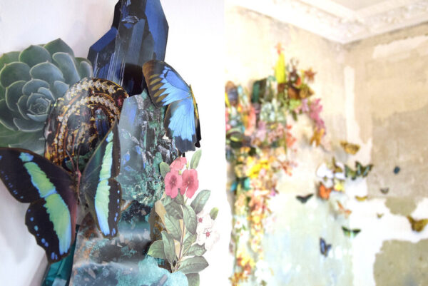 Paper Flowers Installation Artist Clare Celeste butterflies