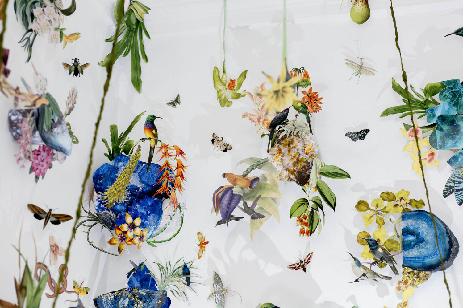 Paper Flowers Installation Artist Clare Celeste tropical birds