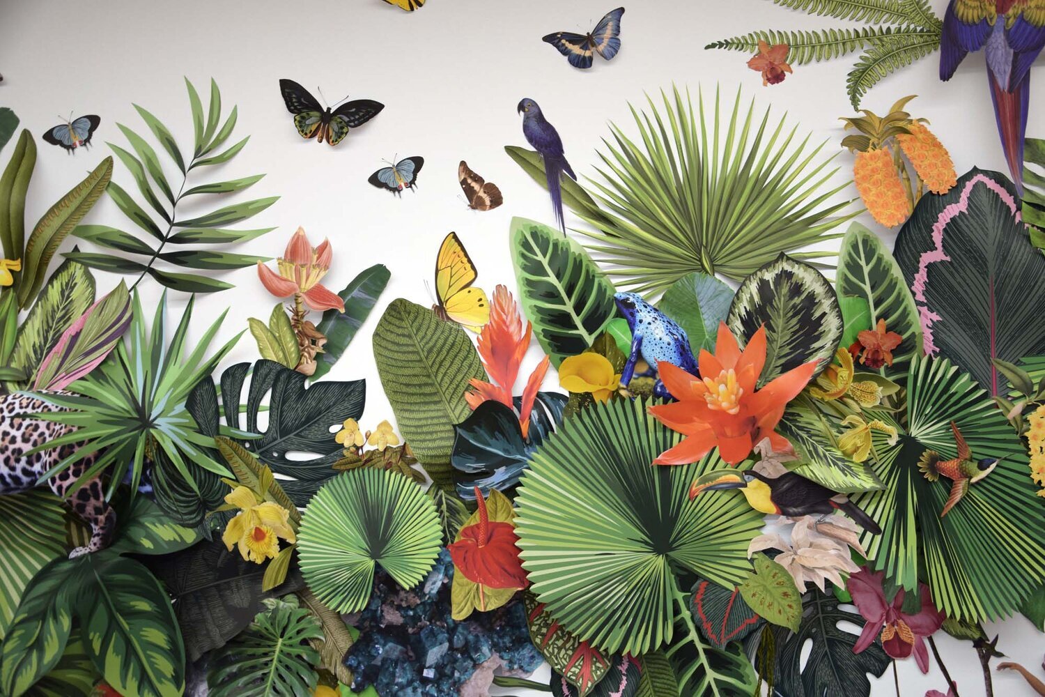Tropical paper flower installation 