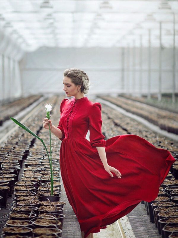 These Photoshoots Give an Everlasting Life to Otherwise Wasted Flowers - red dress single flower - art photo projects on thursd