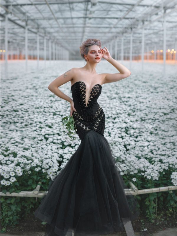 These Photoshoots Give an Everlasting Life to Otherwise Wasted Flowers - black dress white flowers - art photo projects on thursd