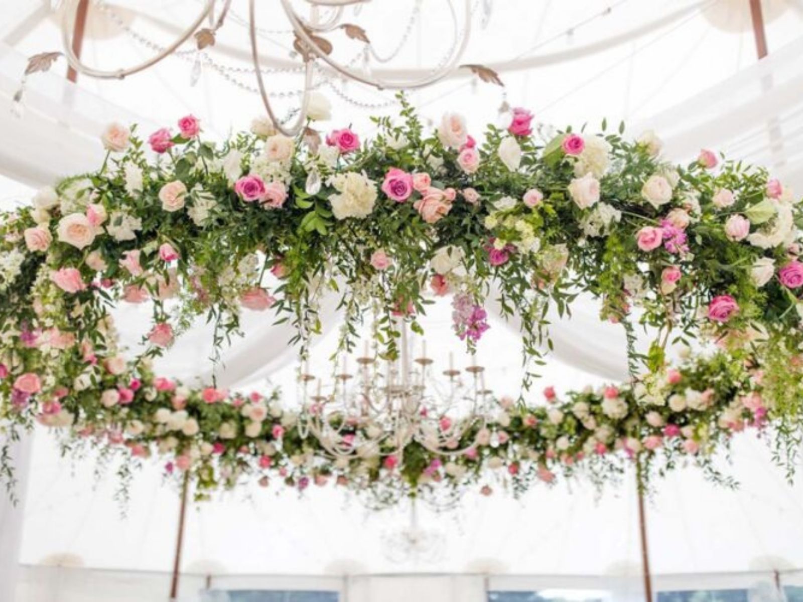 floral installation - hanging ring with roses - Fancy Florals by Nancy - florists review best overall wedding on thursd