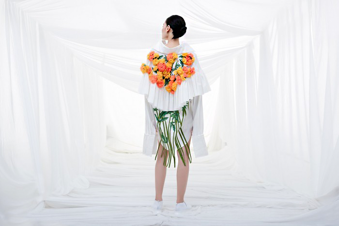 Nguyen - orange flower garments - vietnamese haute couture with flowers - on thursd