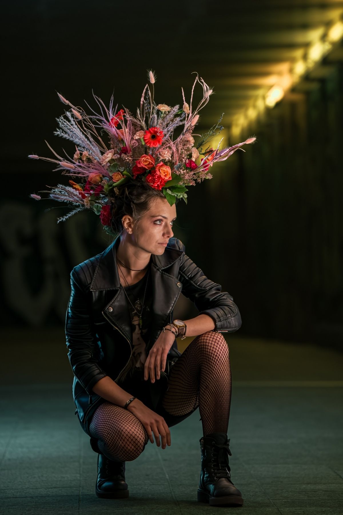 Flower Punk Headpiece With Joanna Kiedacz - Germini, grasses, dried flowers and fresh materials on Thursd
