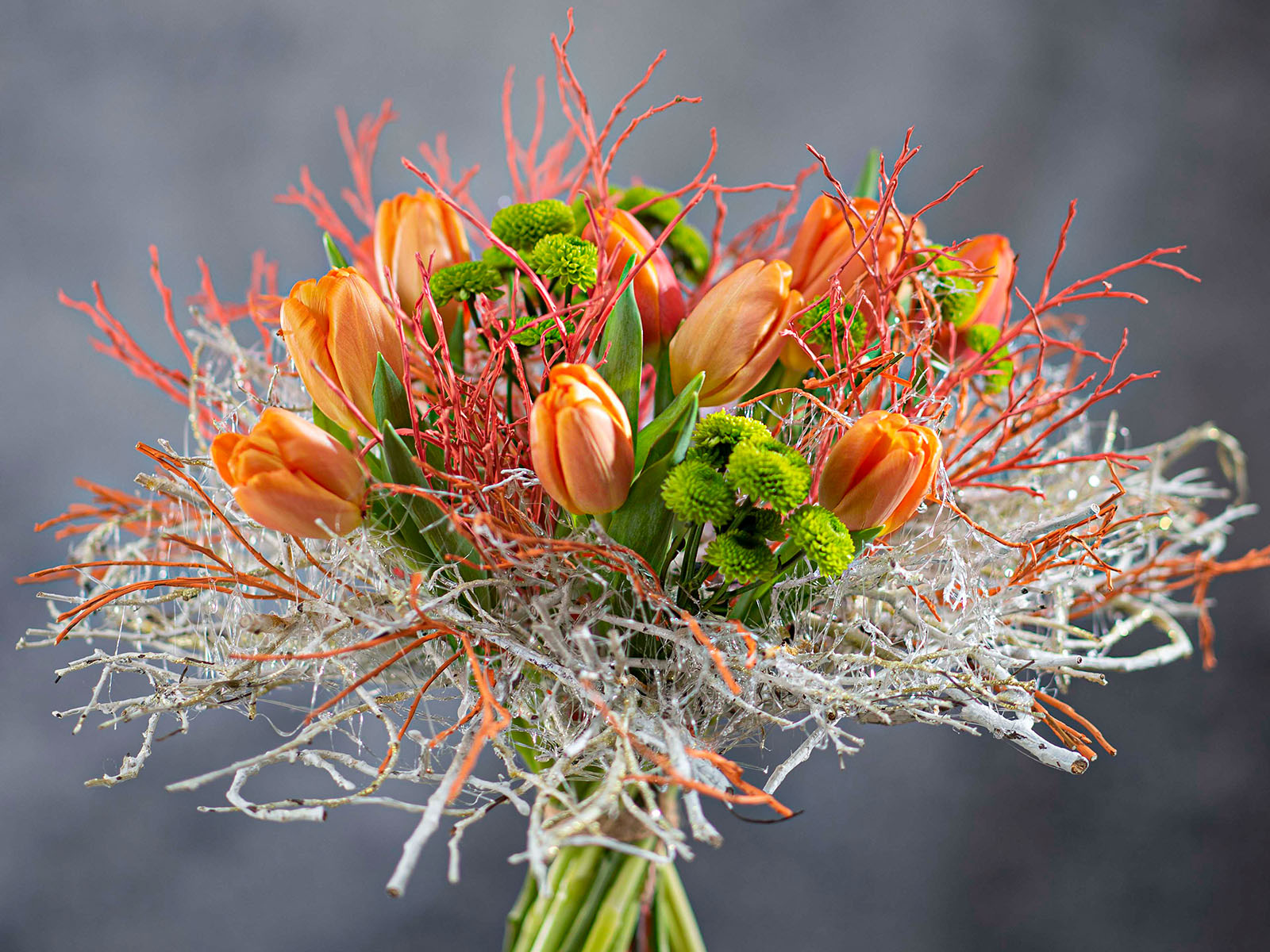 International Women's Day bouquet orange tulips green santini - on Thursd