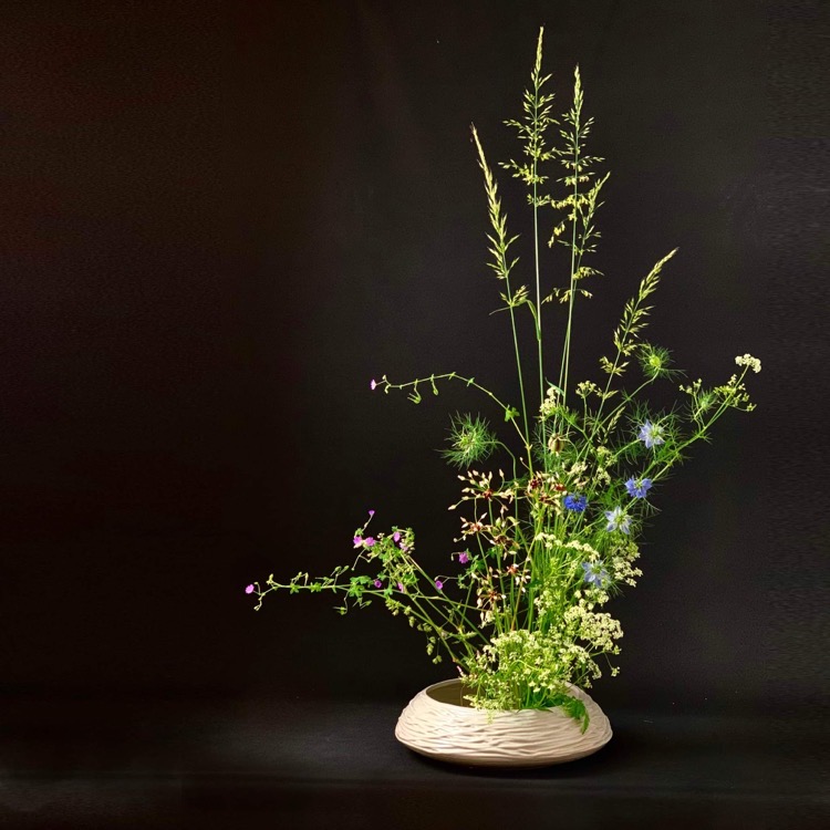 Ikebana Arrangement with grasses and greens on Thursd