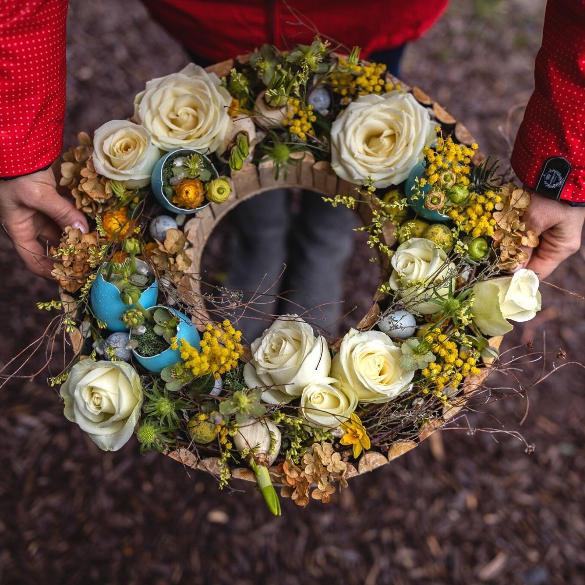 Wreath With Snowstorm+ Roses for Easter - on Thursd