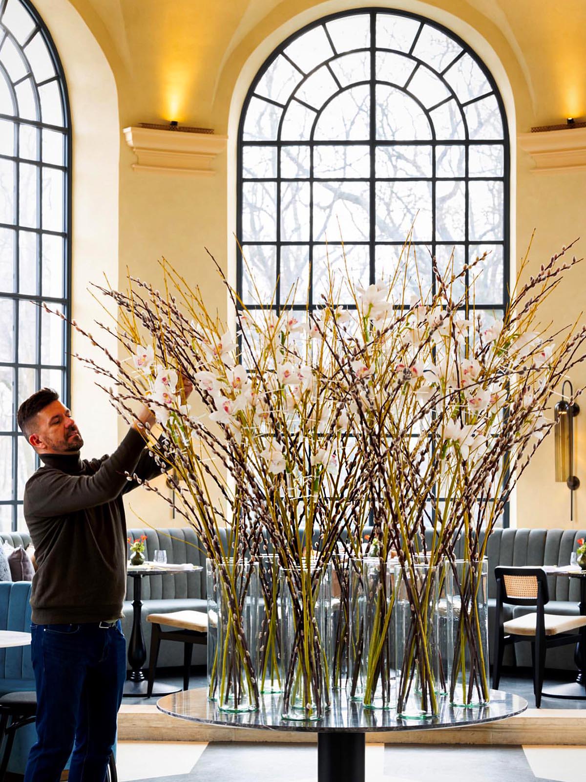 Decorum Krisztian Kover design orchid and willow catkins on Thursd