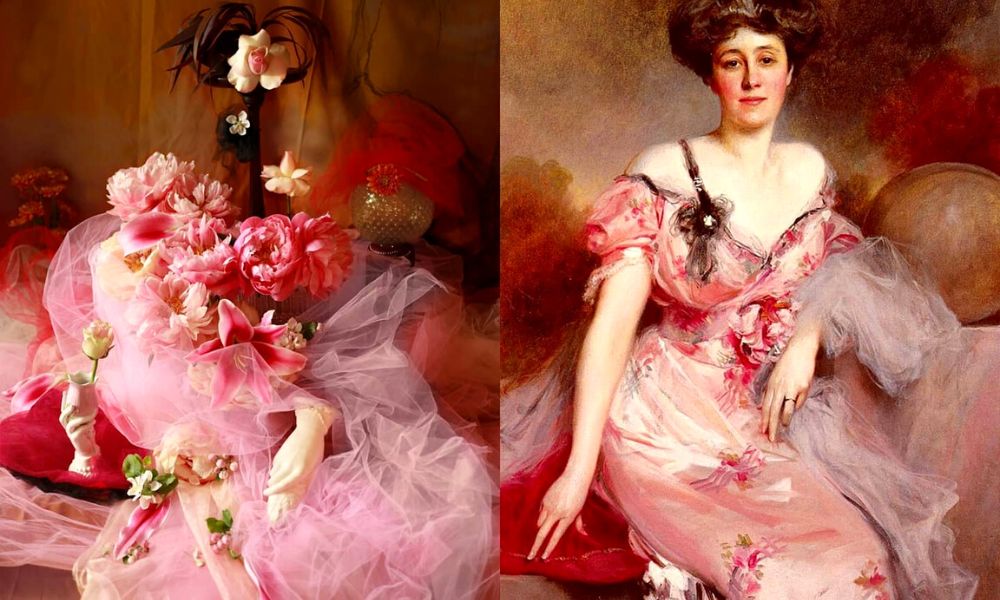 Flower interpretations by Harriet Parry Pink dress