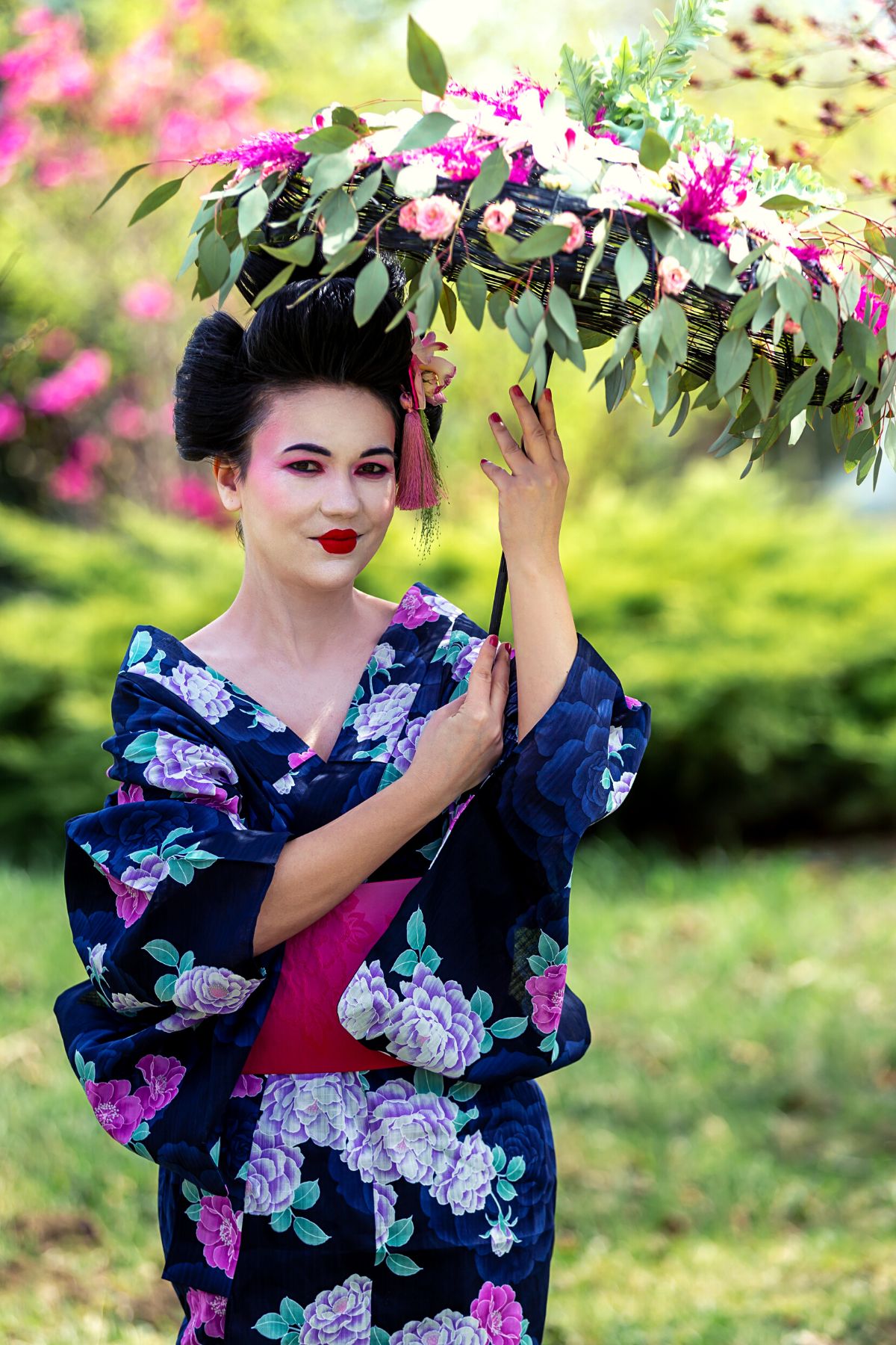 Geisha With Flowered Umbrella on Thursd