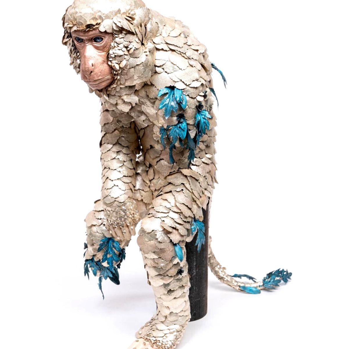 Monkey animal sculptures made from metallic flowers on Thursd