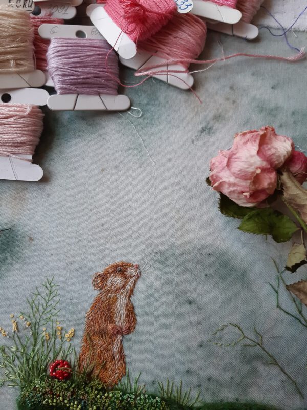 Rosa Andreeva’s Embroideries - flowers and threads flatlay 