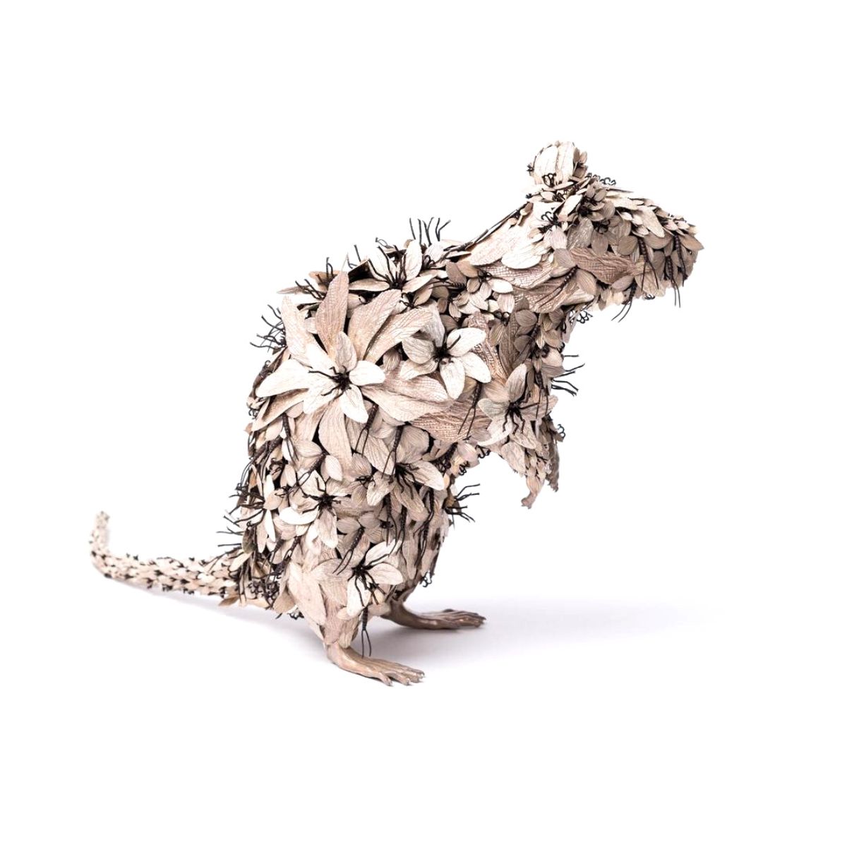 Animal sculptures made from metallic flowers mouse on Thursd