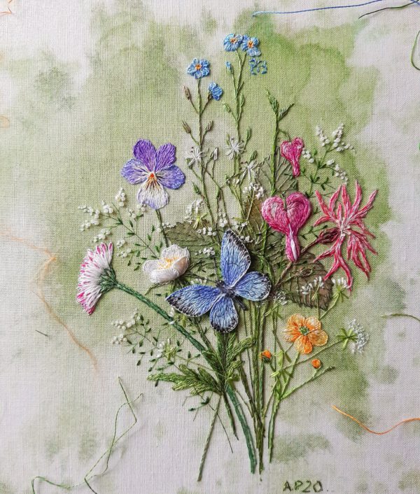 Rosa Andreeva’s Exquisite Embroideries Bring Flowers To Life - wildflowers and butterfly - on thursd