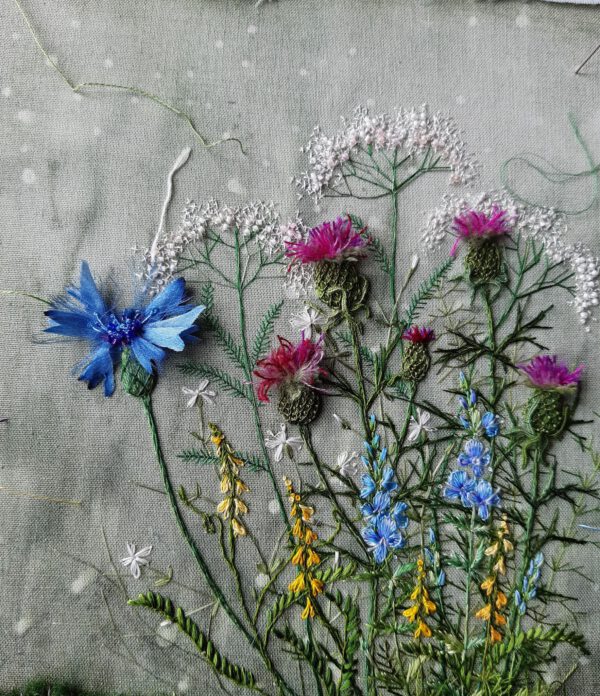 Rosa Andreeva’s Exquisite Embroideries Bring Flowers To Life - blue and purple - on thursd