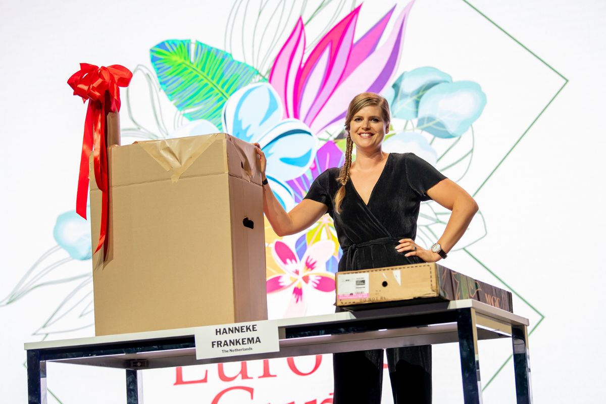 Hanneke Frankema With Her Surprise Package for the Final at European Florist Championship in Katowice Poland on Thursd