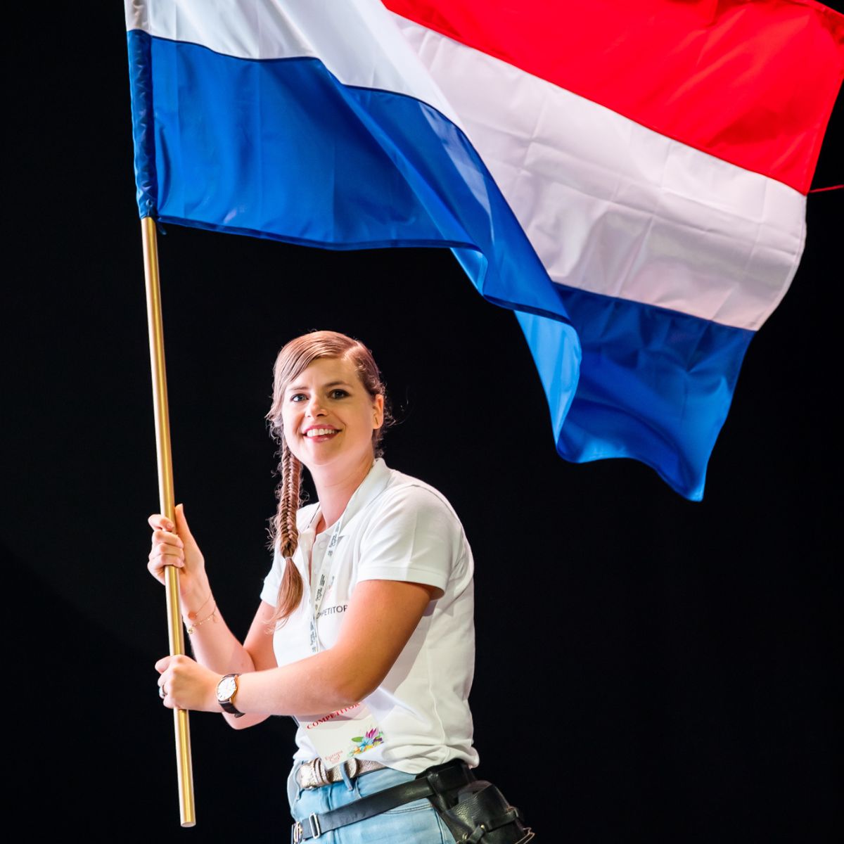 Hanneke Frankema With Dutch Flag on Stage at Europa Cup 2022 on Thursd