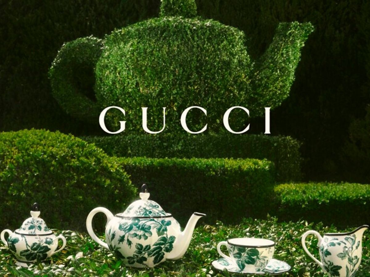 Gucci Decor designes a spectacular botanical garden with fashionable products on Thursd