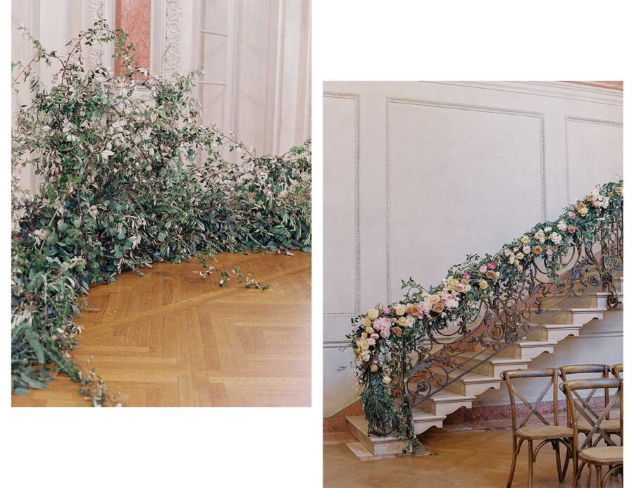 Holly Chapple Reshapes the Flower Movement -wedding arch and stairs decoration flowers on thursd