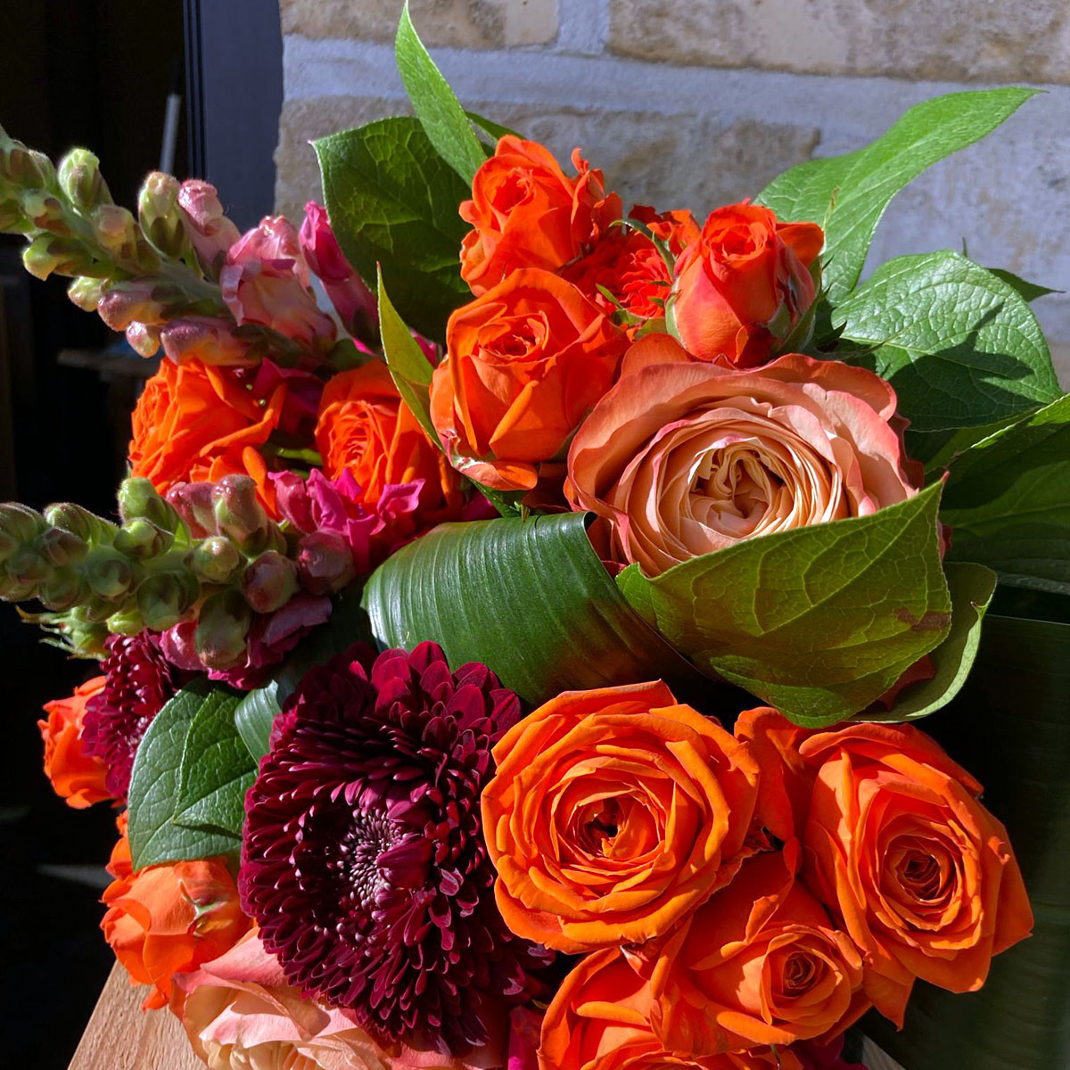 Orange roses and salal bouquet by Floregineel on Thursd