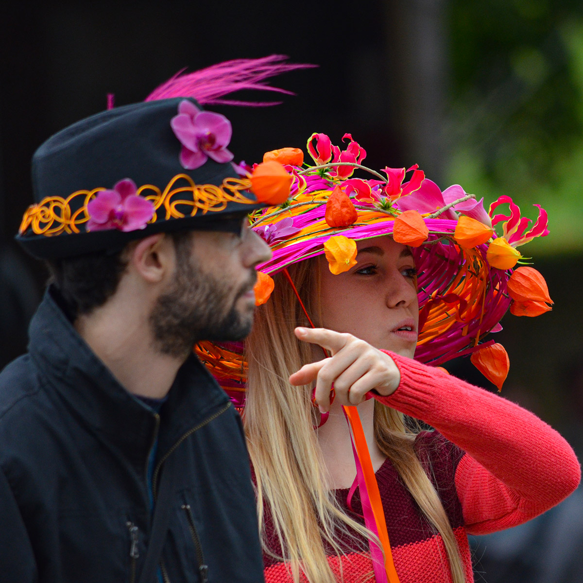 Flower Hats Couple at Fleuramour on Thursd