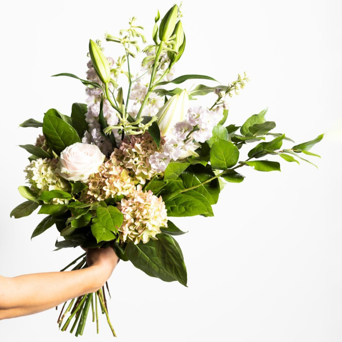 Lily Hydrangea and salal bouquet on Thursd