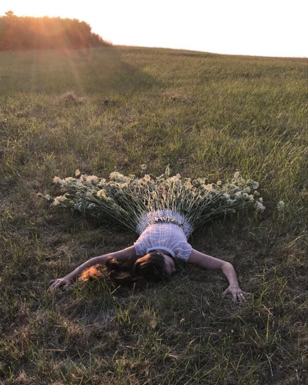 Eco Artist Jeanne Simmons and Her Womenscapes - lace dress lying down - on thursd