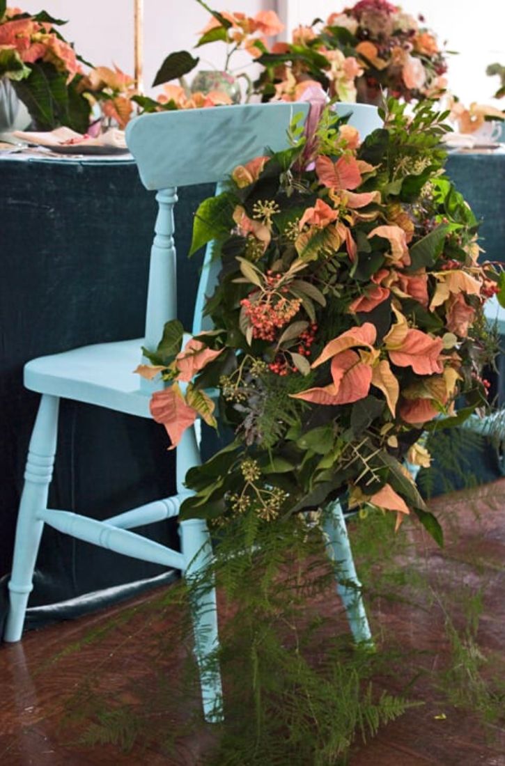 Floral Inspiration Turquoise Chair With Peach Poinsettia on Thursd