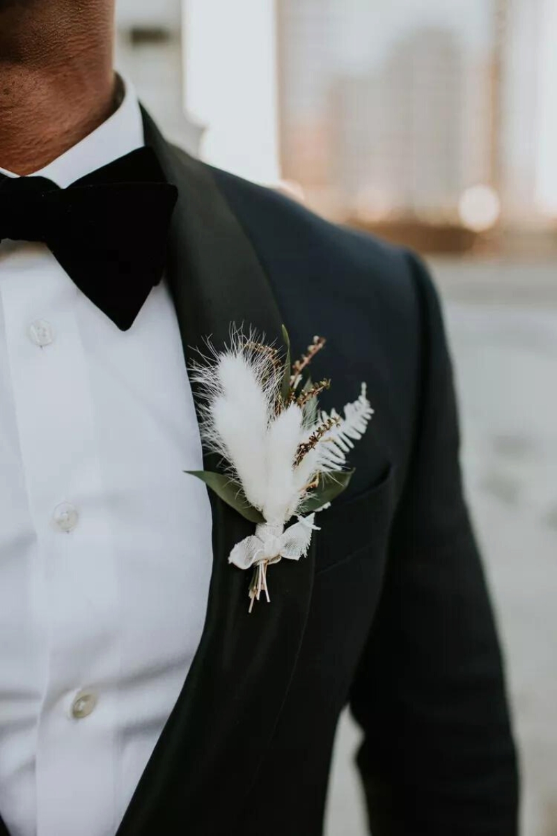 Pampas grass wedding boutonniere on Thursd