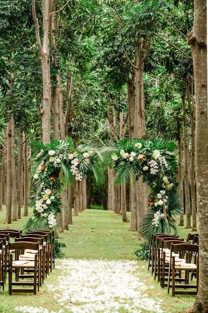 A tropical wedding arch on Thursd
