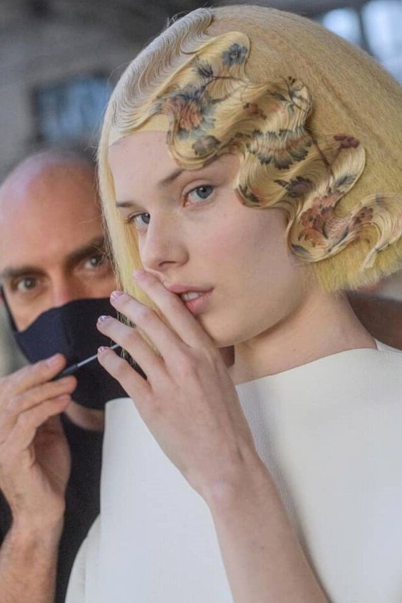 Alexis Ferrer prints floral motifs on blonde hair on Thursd