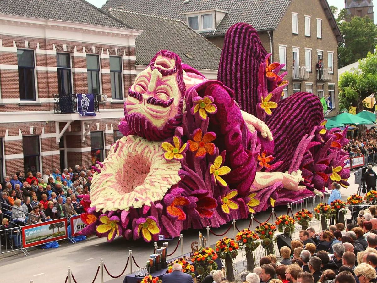 View of Dutch Flower Parade floats on Thursd