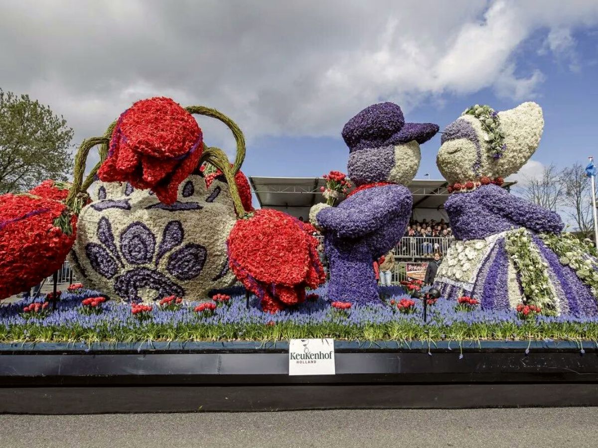 Beautiful flowers displayed in designs at the Dutch Flower Parade on Thursd