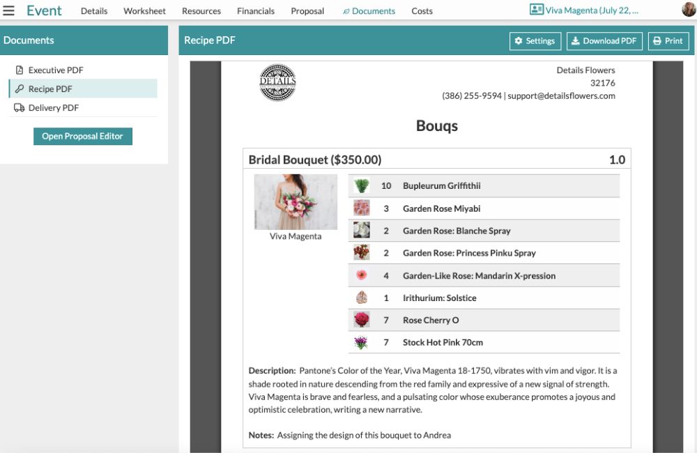 How to Incorporate a Trend Color in the Recipe PDF From Details Flowers Software
