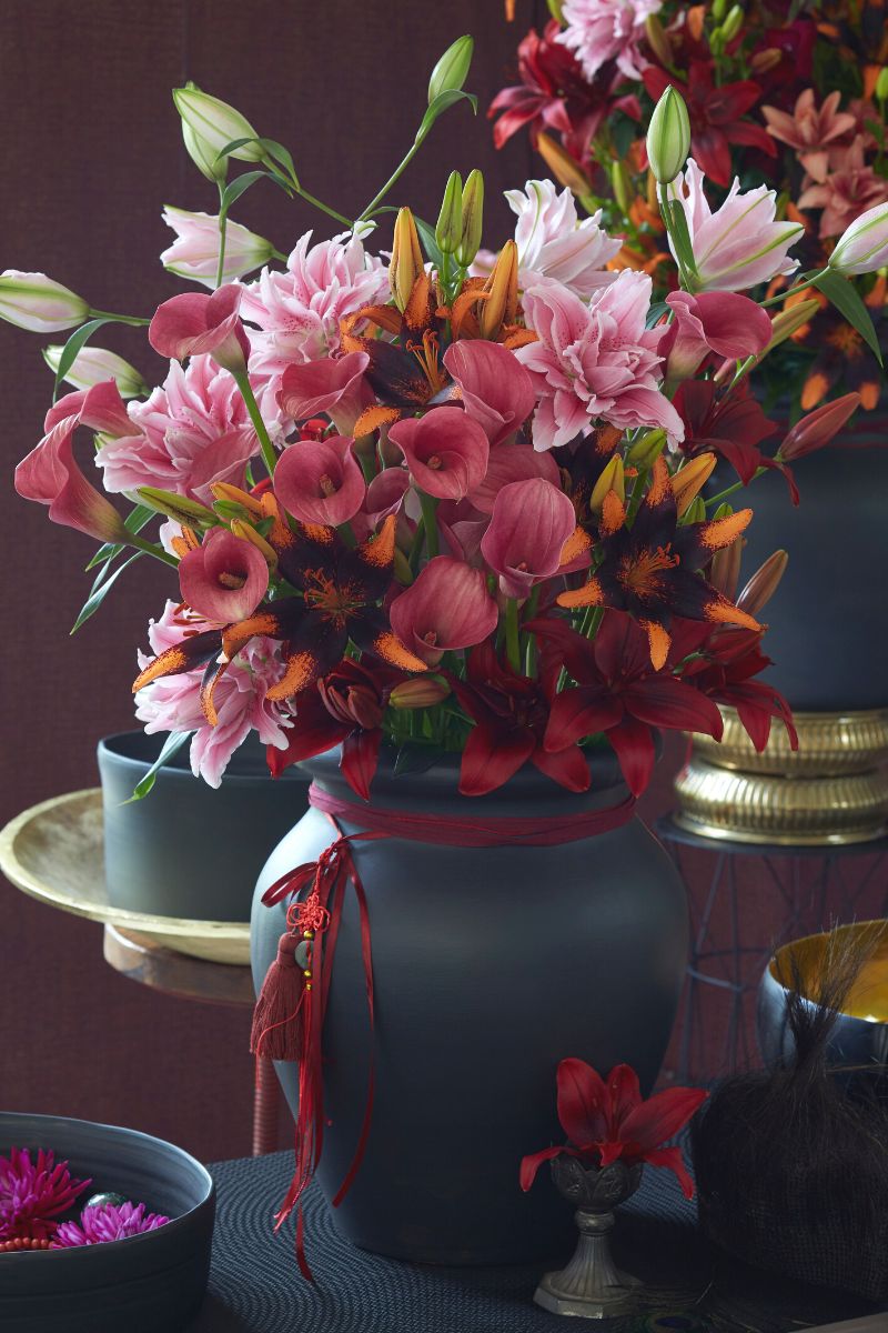 Valentines day bouquet with pink calla and other flowers