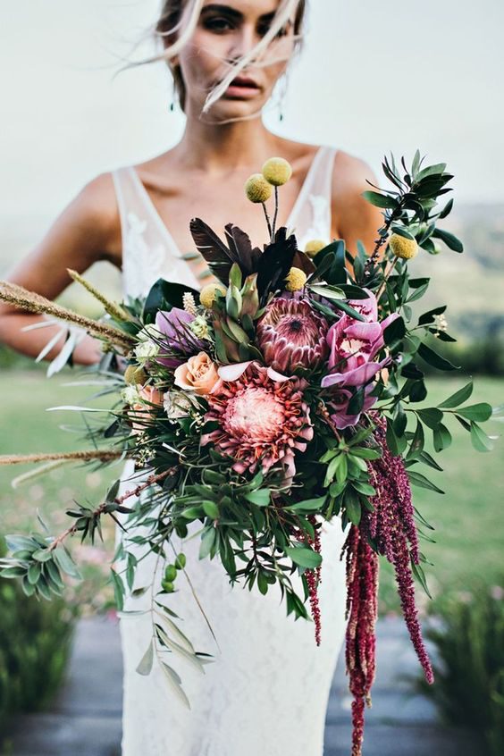 What Are the Wedding Flowers for 2021 - protea wedding bouquet - source martha stewart weddings - on thursd