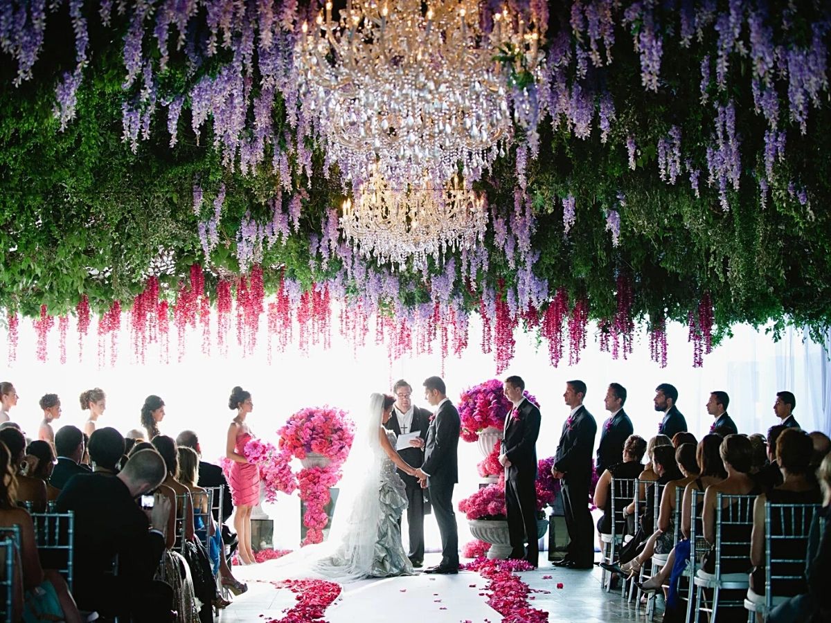 Dramatic wedding flower installations